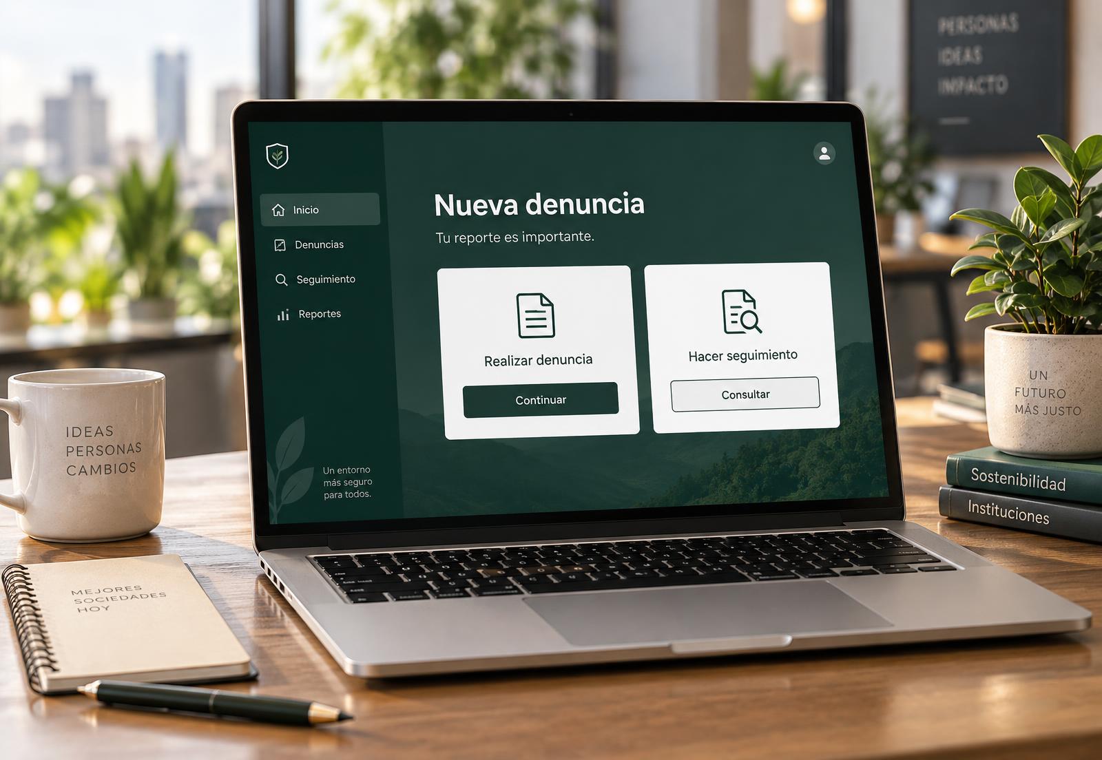 Plataforma OTHIK Canal en un notebook, con la pantalla de nueva denuncia